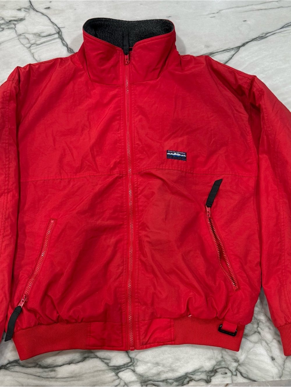 Vintage White Sierra Jacket Mens M Red Fleece Lined Bomber Nylon Made Macau